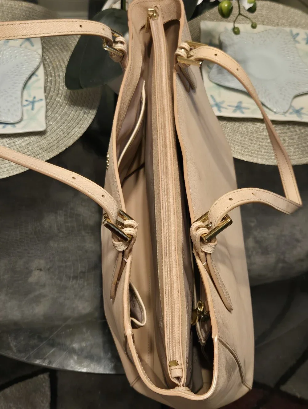 TORY BURCH York Small Tote Bag Pastel Baby Pink Saffiano Leather Diaper Work